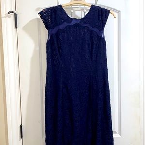Navy lace evening gown